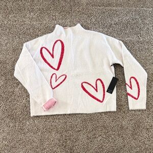 Rachel Zoe White Sweater with Red Heart Accents